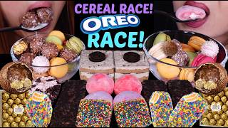 ASMR BIG FERRERO ROCHER CEREAL RACE! Giant Chocolate Cake, Dubai Cookie Balls & Macarons 먹방 screenshot 4
