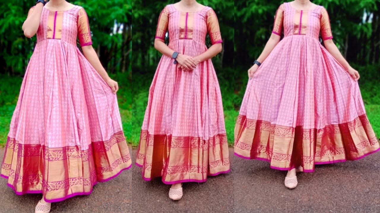 Переделка сари в длинное платье: раскрой и пошив || Платье-панель || Платье Анаркали