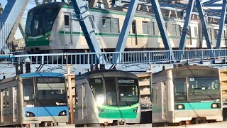 荒川橋梁を渡る東京メトロ千代田線の車両達  走行シーン集  (北千住〜綾瀬) 16000系 E233系 小田急4000形