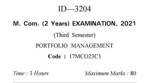 Portfolio management question paper of year (2021) | previous year question paper | MCom