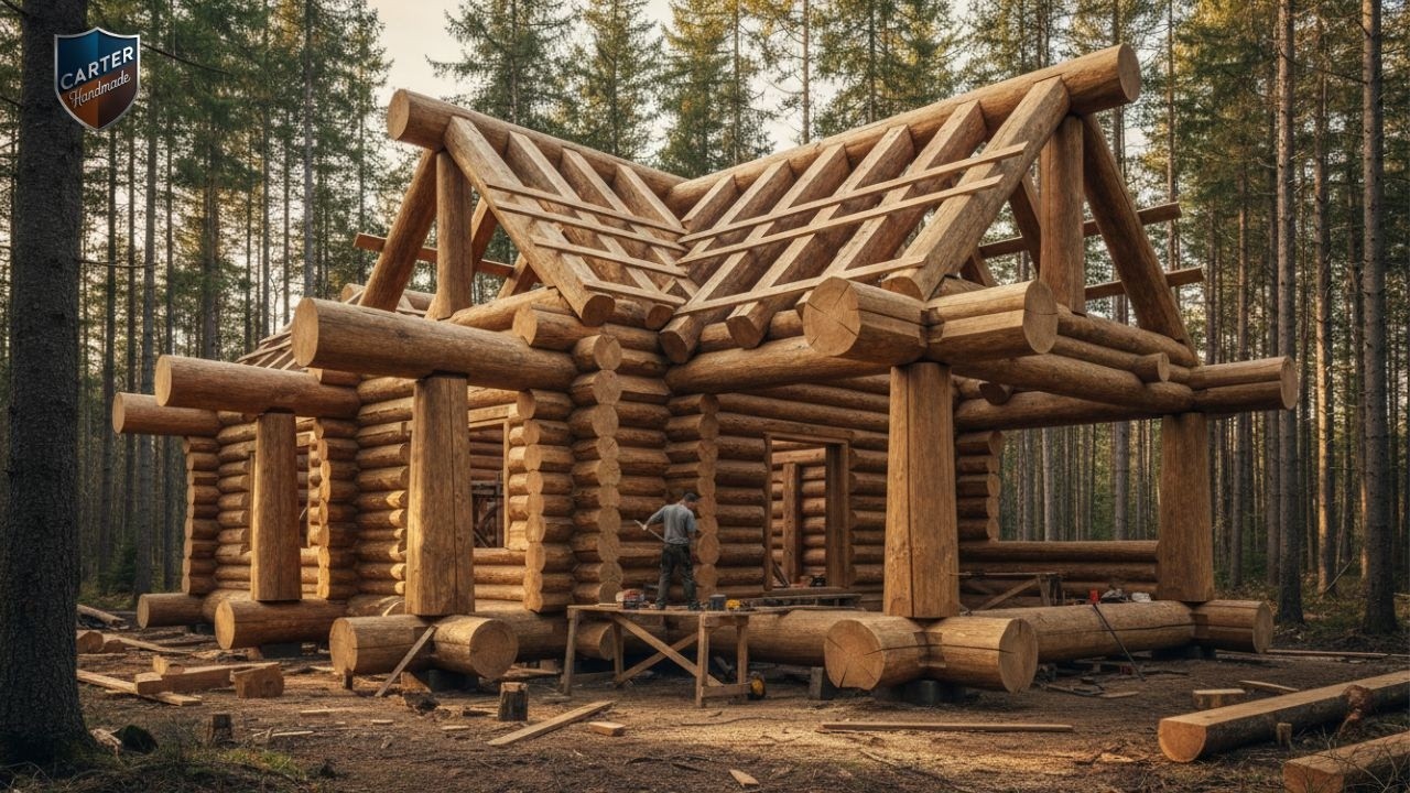 Строительство деревянного дома из массивных деревянных балок | Видео процесса строительства в уск...