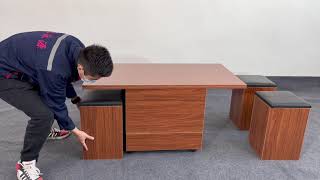 Multifunctional lifting top coffee table Computer Desk with Function & Hidden Dining Stool