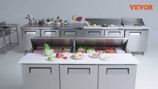 VEVOR Commercial Refrigerator 🧊: Ultimate 72 Prep Table for Busy Restaurant Kitchens!