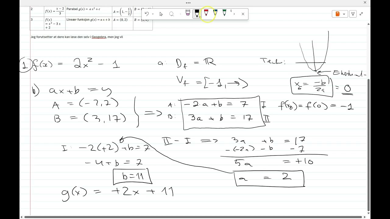 Skjæring funksjon parabel lineær 1T
