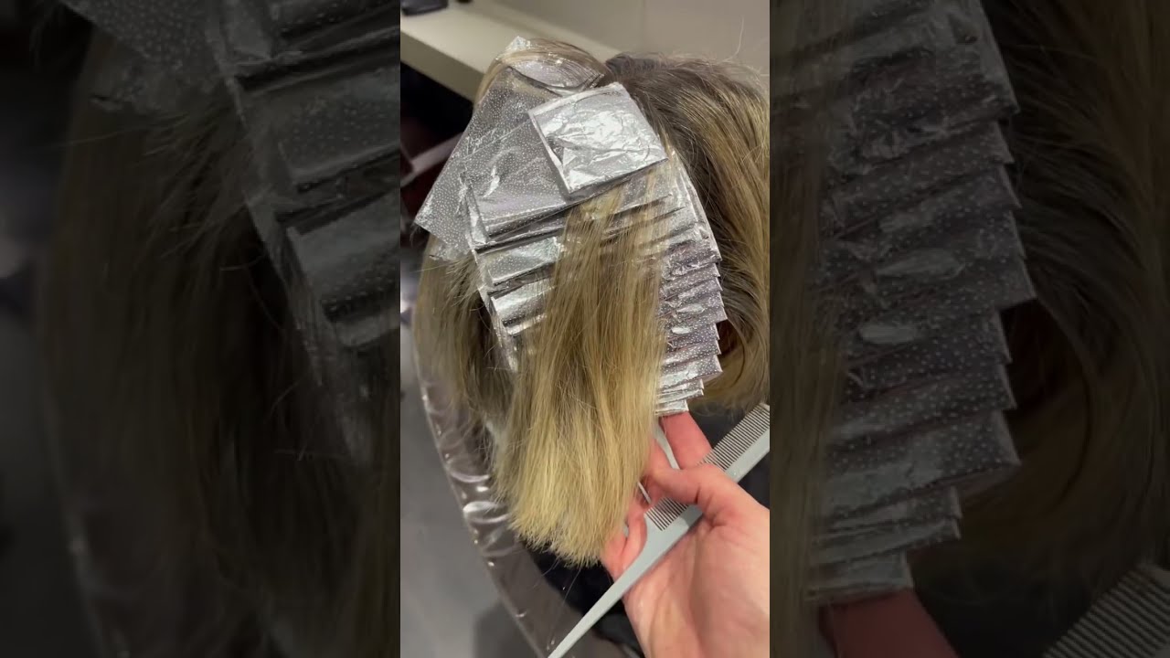 My foolproof, SPEEDY, half head foil highlight placement application…  #haircolor 