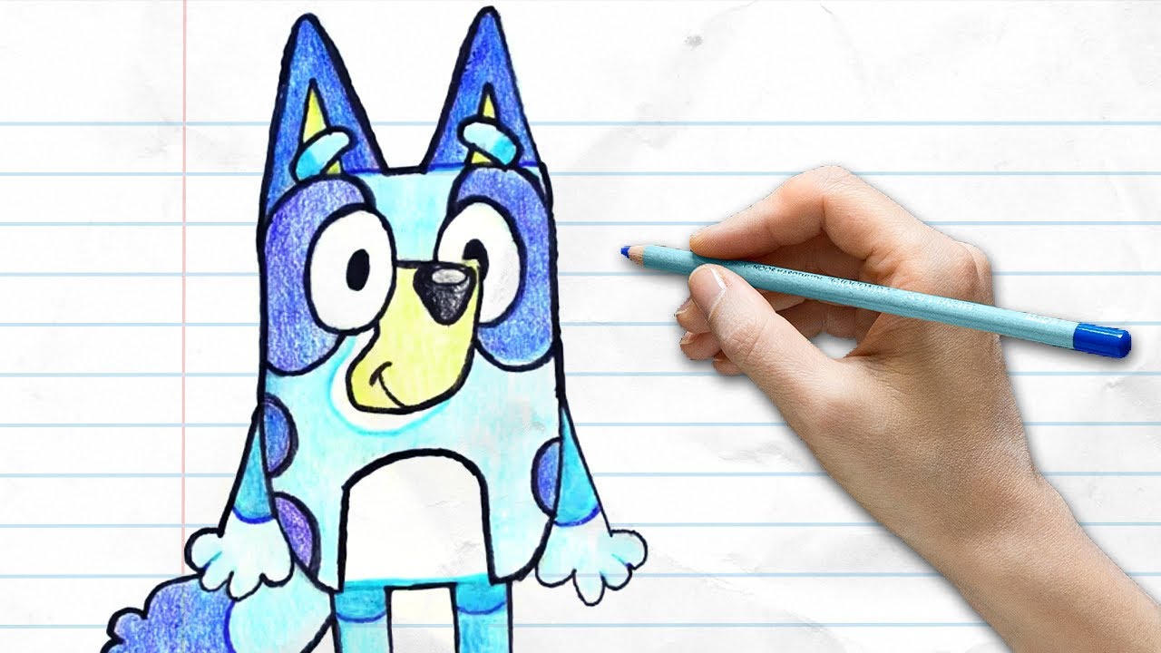 How To Draw Bluey Easy Drawing For Kids Pocket Preschool Youtube