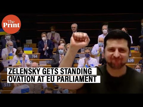 Ukrainian President Volodymyr Zelensky gets standing ovation at EU Parliament
