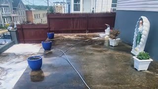 Pressure washing a filthy concrete patio oddly satisfying ASMR