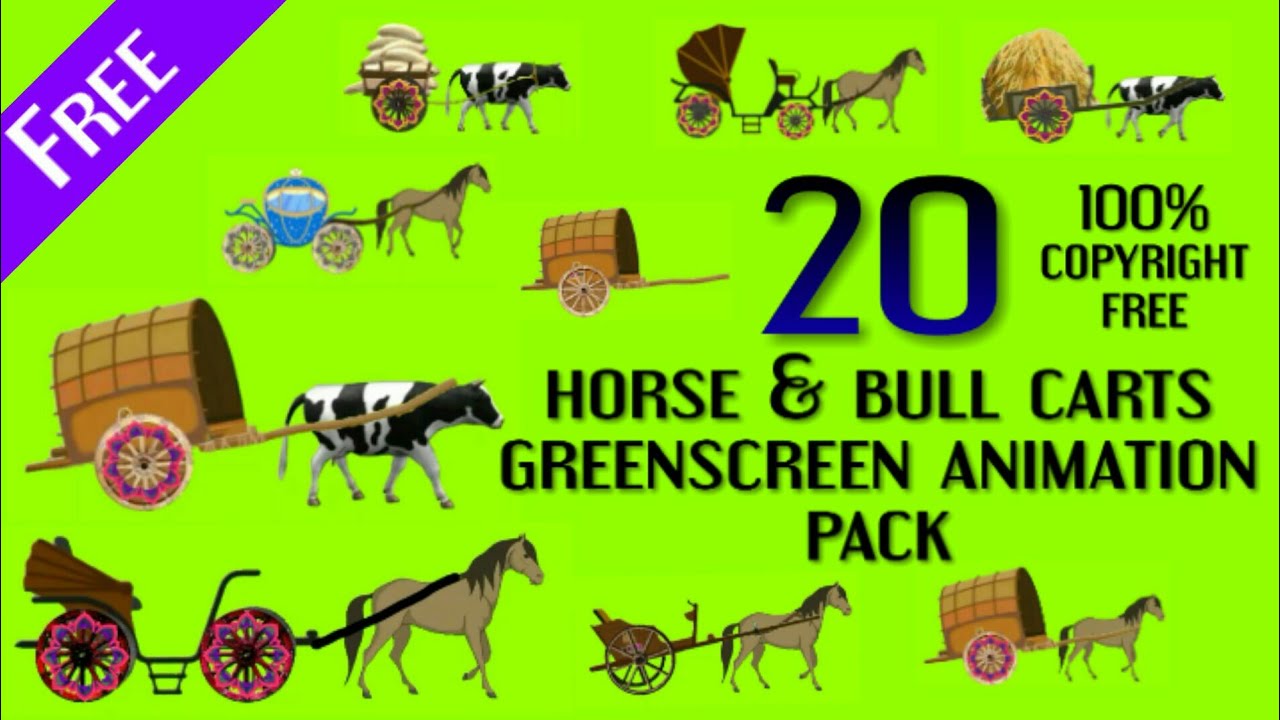 Top 20 Horse Bull bullock cow cart greenscreen animation pack घोड़ा गाड़ी गाय बैल गाड़ी carriage vector