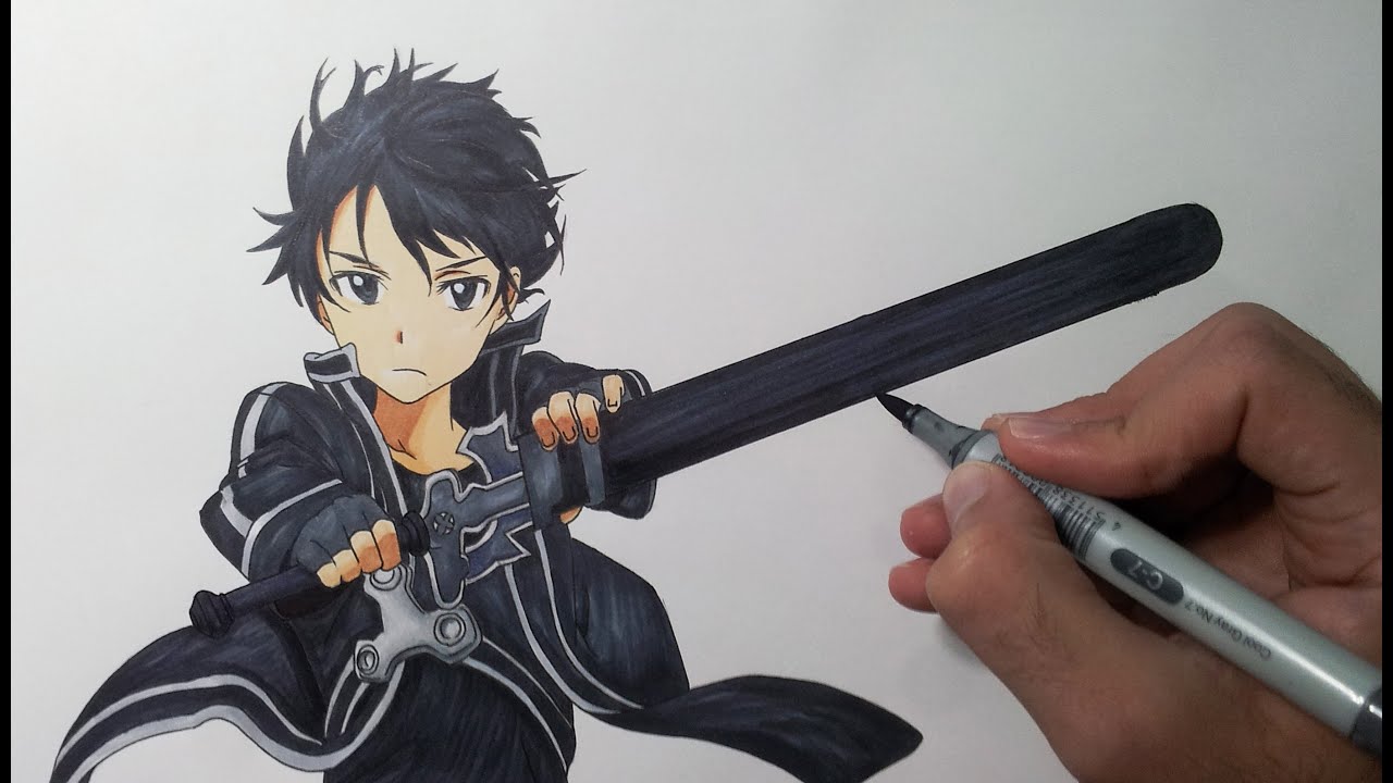 SWORD ART ONLINE MAIN CHARACTER DRAWING, KIRUTU STEP BY STEP DRAWING