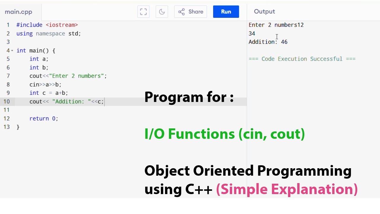 Program for I/O Functions in c++ (cin,cout)| Simple Program| MSBTE OOP K Scheme| MSBTE 313304|
