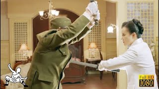 The agent pretends to be a dancer to enter the Japanese samurai mansion and kills the Japs' officer