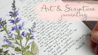 Art & Scripture Journaling Psalm 11- Learning Watercolor -paint with me -Purple Salvia 🌿🎨