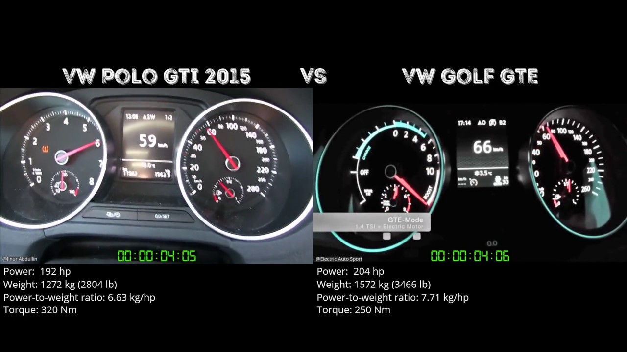 VW Polo GTI 2015 vs VW Golf GTE // 0-100 km/h