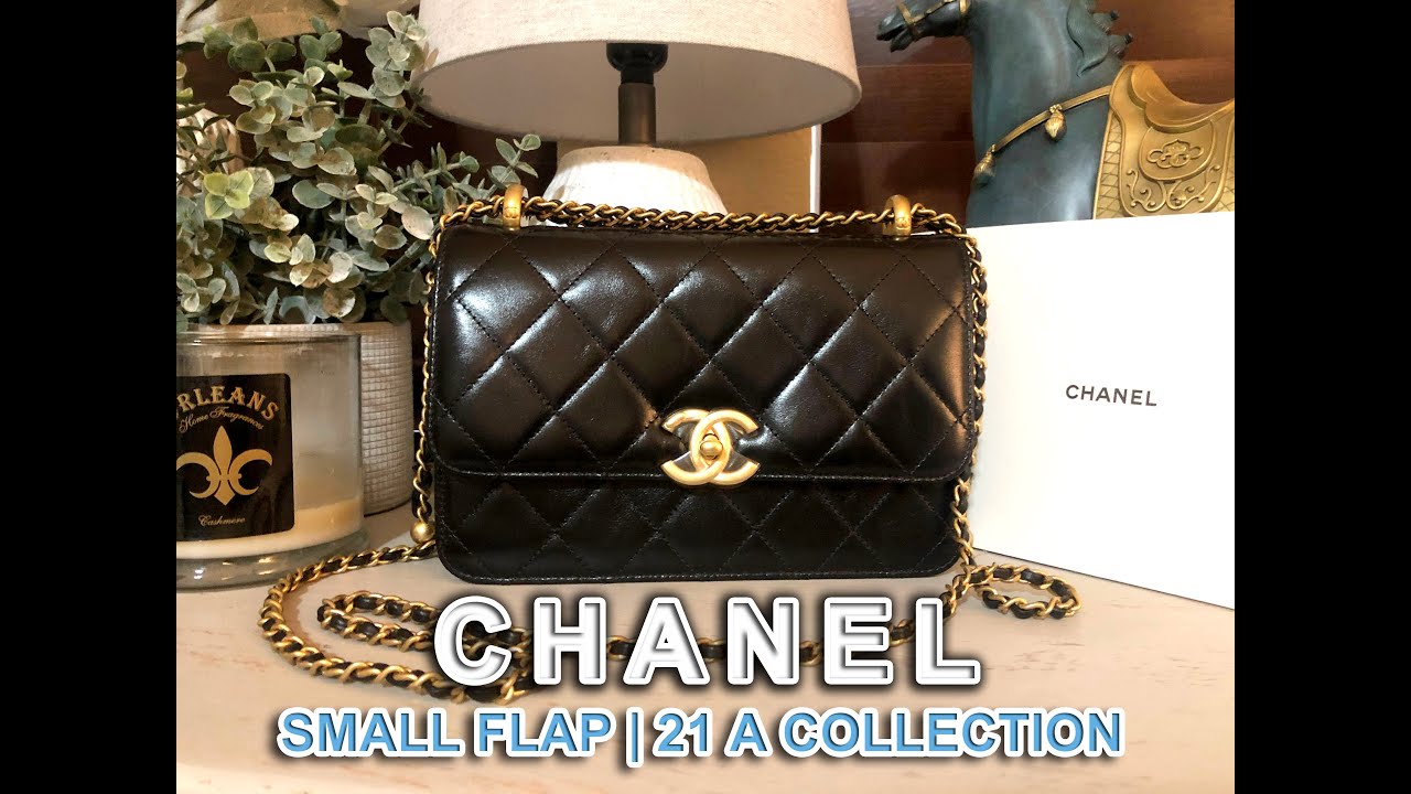 Chanel Small Flap Bag, 21A Collection, Black Calf, Gold Chain, Adjustable Strap