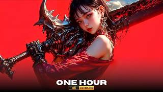 Red Samurai Anime Girl with Dark Sword Live Wallpaper