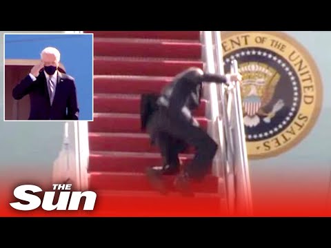 Biden FALLS on stairs of Air Force One THREE TIMES