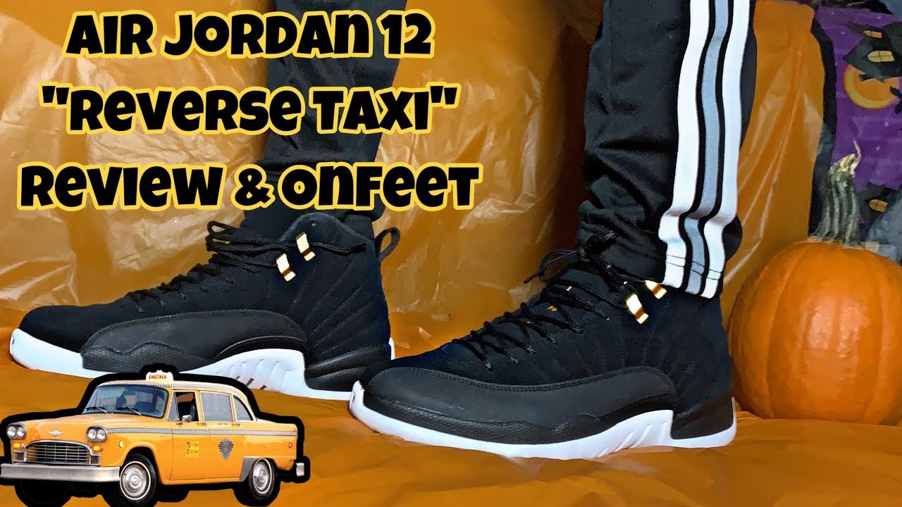 jordan 12 reverse taxi on feet