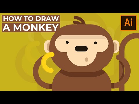 How to DRAW A MONKEY animal in Adobe Illustrator, Tutorial Flat design