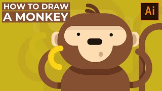 How to DRAW A MONKEY animal in Adobe Illustrator, Tutorial Flat design