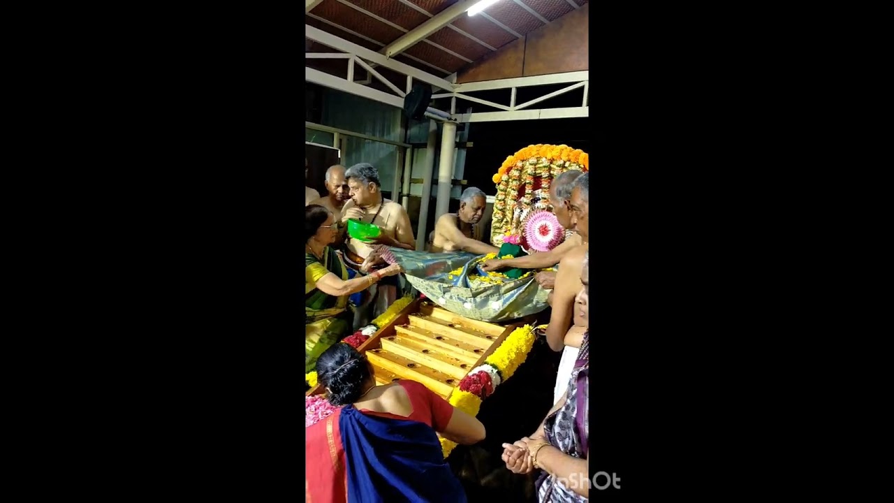 Today Evening function Ayyappa Pooja. Drum song showers flower petals colourful last lamp and arati.