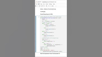 Python – Median of Two Sorted Arrays via Merging: Simple Merge Approach (DSA) 🚀 #MedianOfArrays