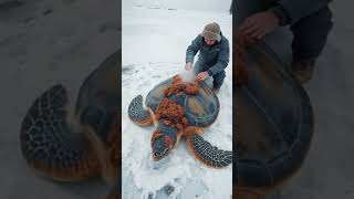 Frozen Shell Rescue  Man Saves Turtle from Arctic Barnacles! 🐢❄️ #wildliferescue #arcticrescue