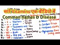 Vitamins   types comman names  disease when deficiency