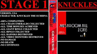 Sonic & Knuckles [USA] (Sega Genesis) - (Knuckles | Stage 1 - Mushroom Hill Zone | 100% Completion)