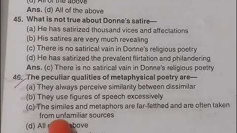 Metaphysical Poetry - MCQ | Important Questions with Answers