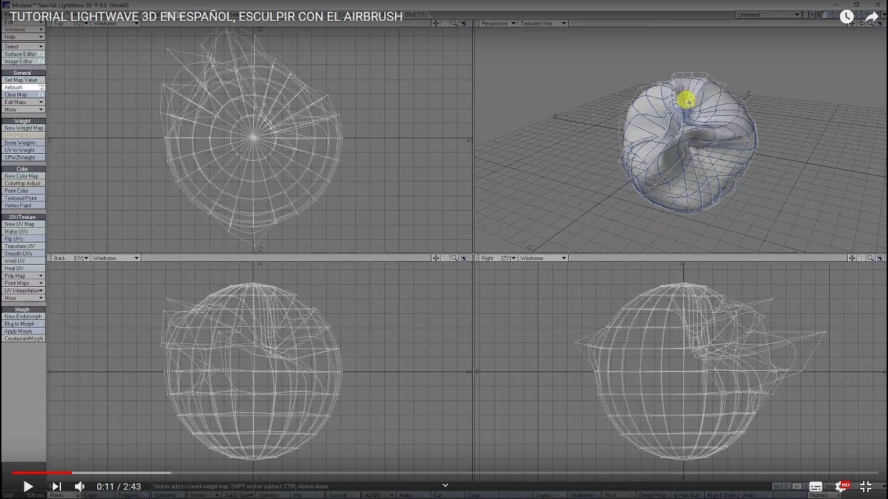 TUTORIAL LIGHTWAVE 3D EN ESPAÑOL, ESCULPIR CON EL AIRBRUSH - YouTube