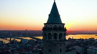Drone İle Havadan Galata Kulesinde Günbatımı