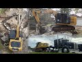 Swimming pool demolition, almost got the excavator stuck CLOSE CALL | Kenworth rolling coal