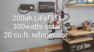 Power Queen 200ah LiFePO4+300watts solar vs 20 cu.ft. refrigerator/freezer