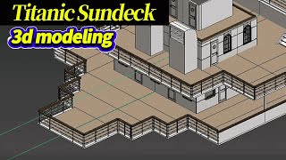 Titanic second deck and sunbathing deck, railings 3d modeling, screenshot 2