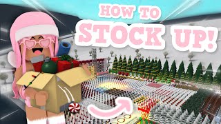 STOCK UP ON BLOXBURG CHRISTMAS ITEMS + FOOD WITH ME!! (HOW TO STOCK UP)