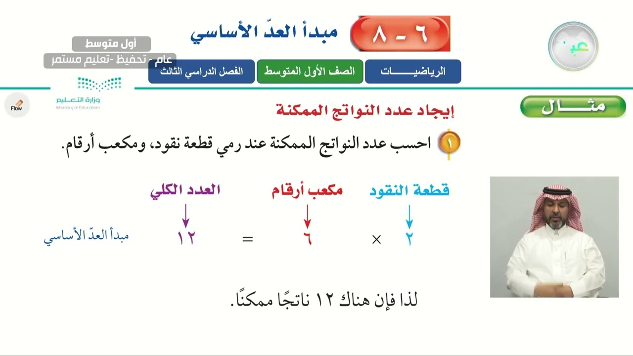 مبدأ العد الأساسي 1 - الرياضيات - أول متوسط