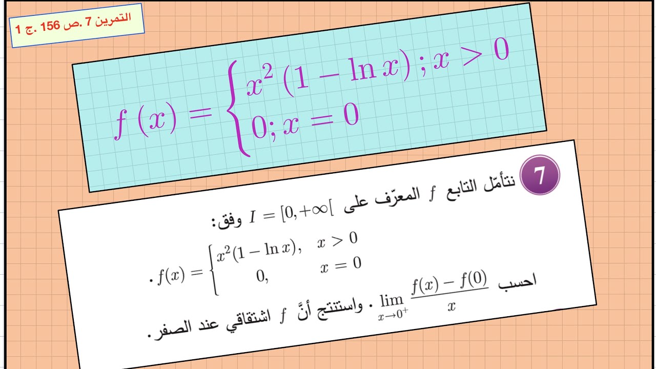 دراسة قابلية إشتقاق تابع معرف بفرعين وتفسير النتيجة هندسيا.