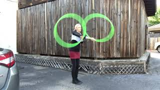 Three different types of 5-beat weave for hoops: ocho grip, toss, elbow crook.