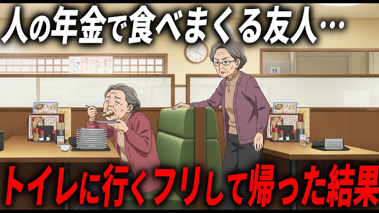 【人の年金泥棒】人の金だと思って大量に食べる友人→トイレに行くフリをして見せに置去りにした結果