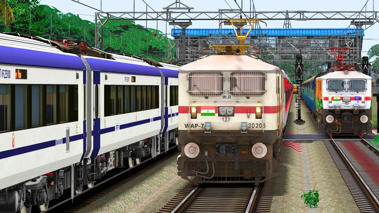 Wap7 Rajdhani WAP7 RAJDHANI OVERTAKE WAP7 ICF TRAIN | BUMPY RAILROAD | Train ...
