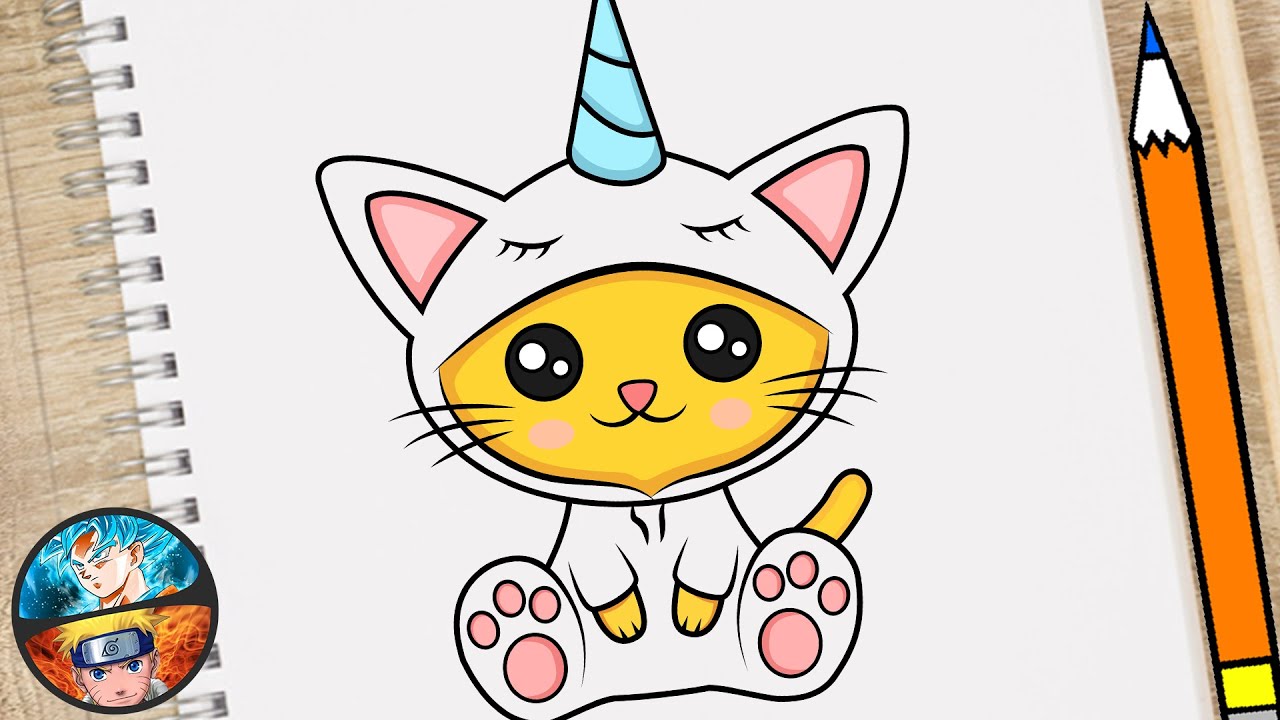 🚀Como desenhar um gato unicórnio 🚂desenho kawaii fácil passo a passo gato-unicórnio  fofo [caticorn] 