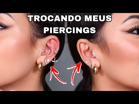 TROCANDO OS PIERCINGS DA ORELHA SOZINHA - helix, tragus e conch 