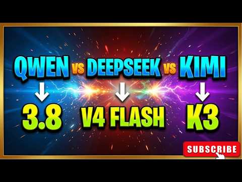 Thumbnail for Qwen 3.8 Max vs DeepSeek V4 Flash vs Kimi K3 — 3 Brutal Tests