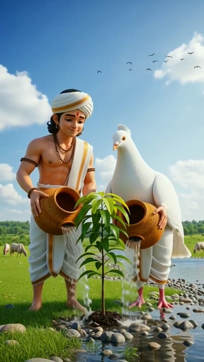 Ramu and the pigeon planted a mango sapling and watered it. π±π§#ai #viral #pigeon #shorts