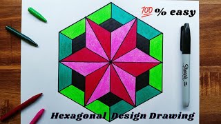 ✏Hexagon Design Drawing✏ How To Draw Geometrical Design Drawing In HexagonGeometric Star Drawing