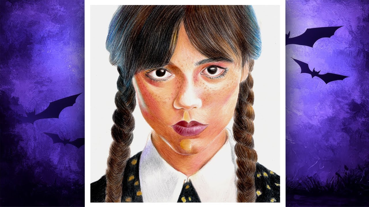 Drawing WEDNESDAY ADDAMS - Jenna Ortega | Drawdope 🕷️ - YouTube