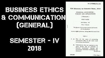 Business Ethics and Communication (General) 4th Sem Tripura University Commerce Question Paper 2018