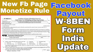 Facebook new update W-8BEN form update 2022 india upload in set up payout, monetize page available