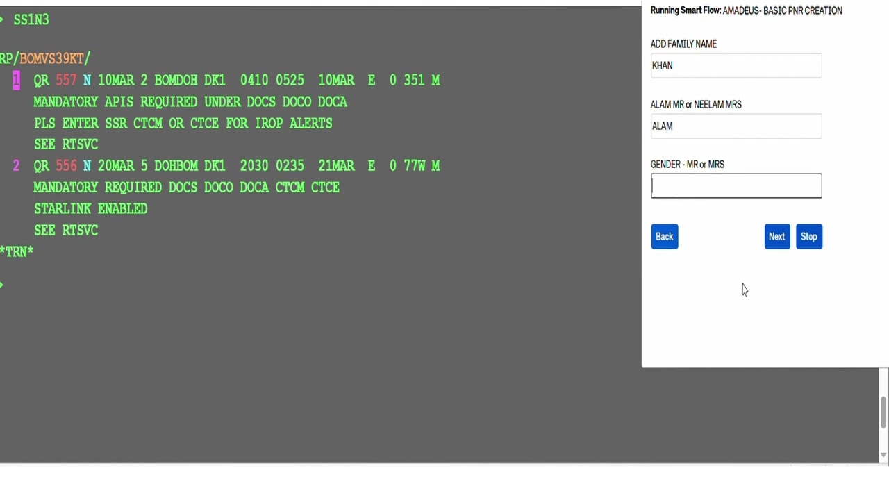 Amadeus Basic PNR Creation
